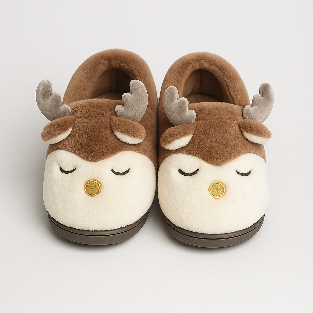 The Nola Reindeer Plush Slippers